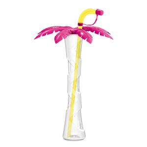 Palm tree cup 400 ml Pink / Gelber Halm