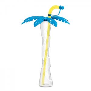 Palm tree cup 400 ml Blau / Gelber Halm